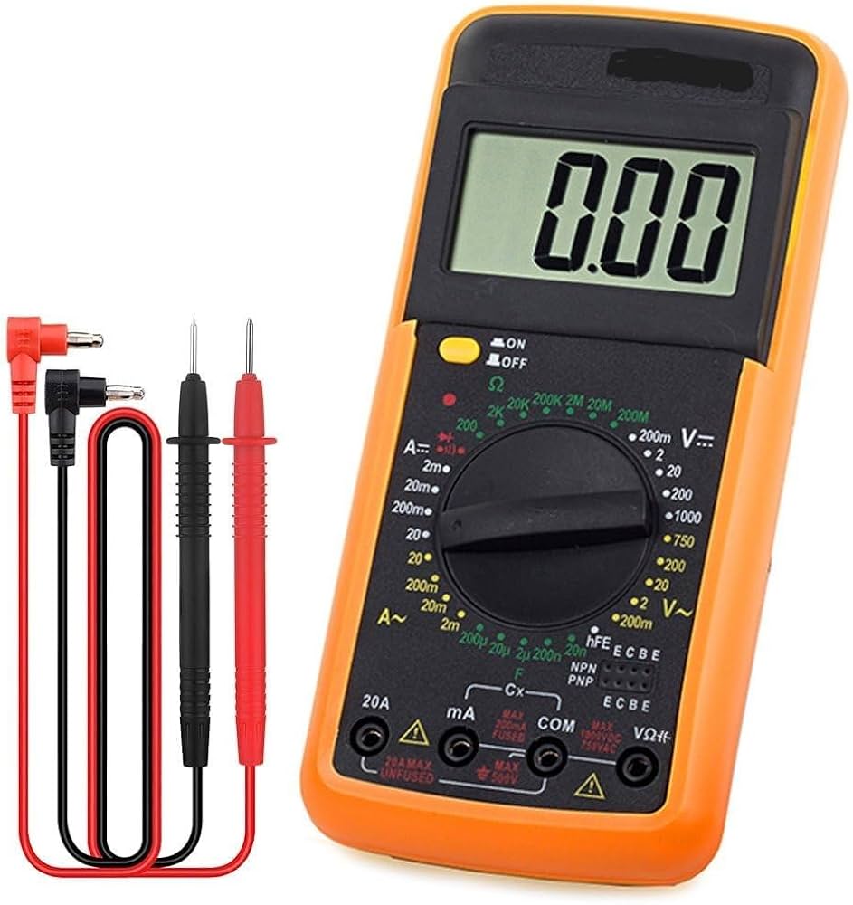 Electrician using a multimeter on a control panel